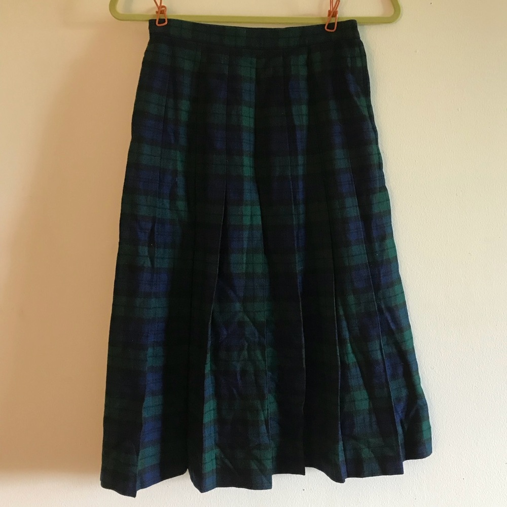 Vtg Pendleton plaid wool skirt blue green Sz 8